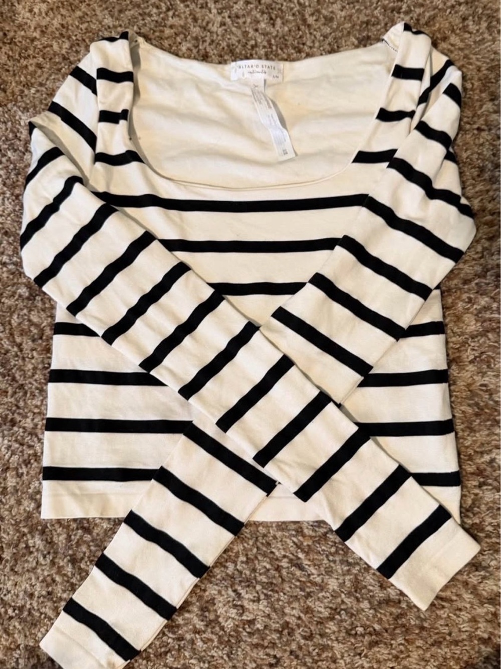 Altar'd State Black & Cream Striped Scoop Neck Long Sleeve Top